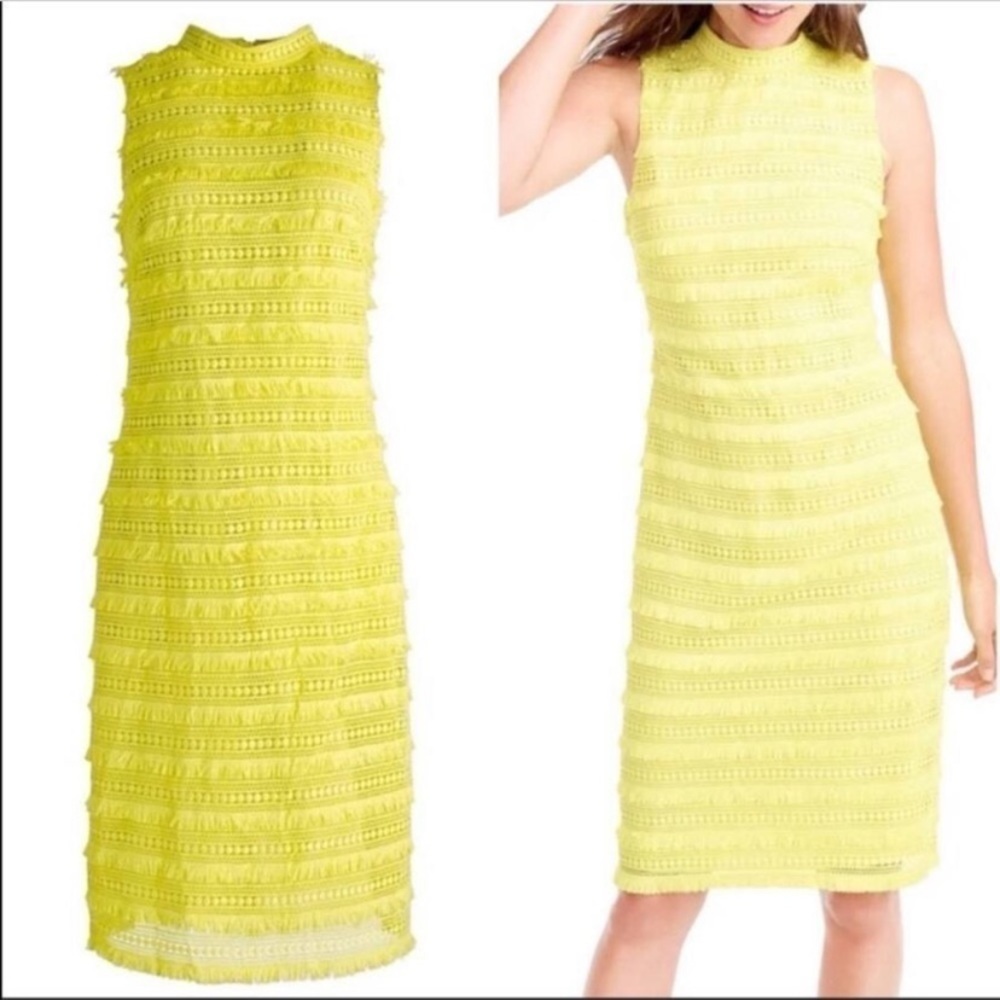 EUC J. Crew Fringe crochet dress size 4 woman’s small yellow - Picture 3 of 5